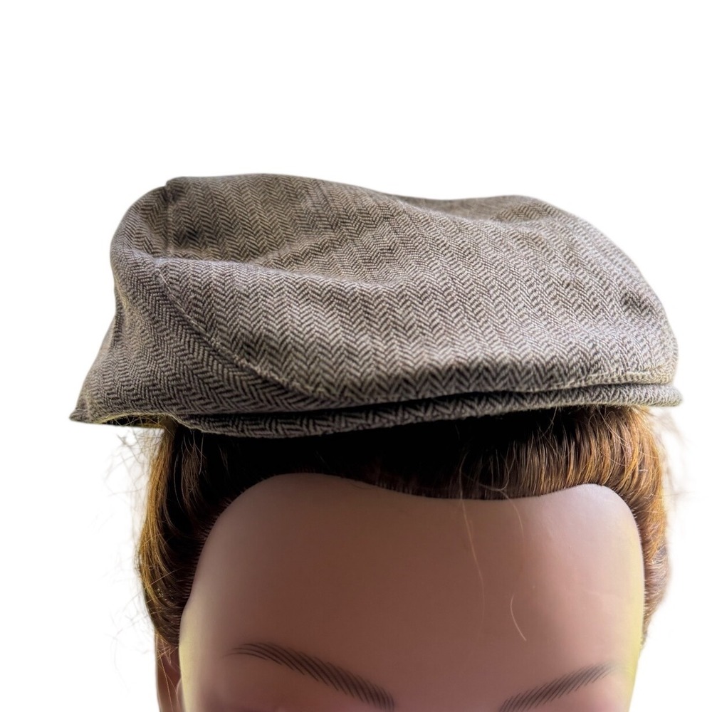 Unbranded Newsboy Cap Kids 48 Brown Herringbone Cotton Flat Cap